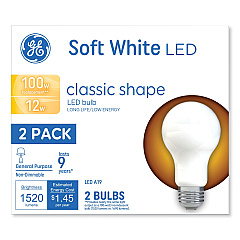 GE Classic LED Non-Dim A19 Light Bulb, 12 W, Soft White, 2/Pack (93109188)