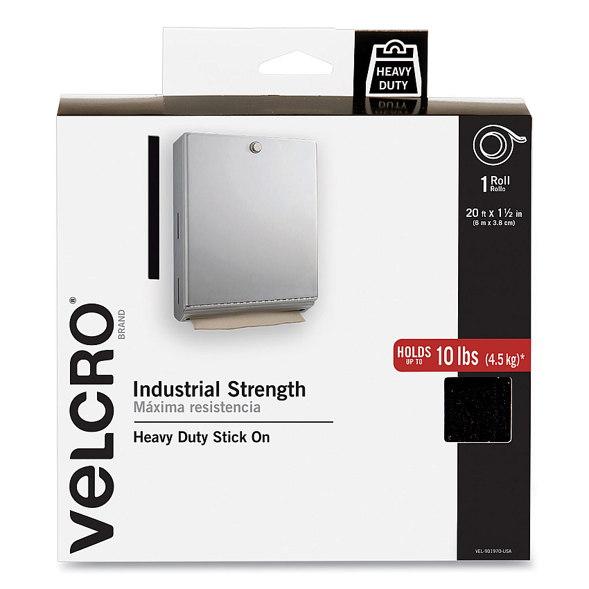 VELCRO Brand Industrial-Strength Heavy-Duty Fasteners with Dispenser Box, 2" x 15 ft, Black (90197)