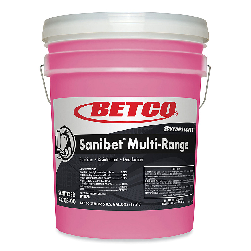 Betco Symplicity Sanibet Multi-Range Sanitizer Disinfectant Deodorizer, 5 gal Pail (2370500)