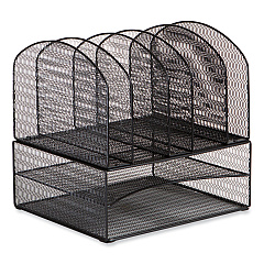 Safco Onyx Mesh Desk Organizer, Two Horizontal and Six Upright Sections, Letter Size Files, 13.25 x 11.32 x 13.32, Black (3214BLKD)