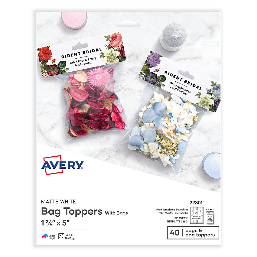 Avery 22801 Printable Bag Toppers with Bags