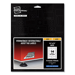 Avery PermaTrack Destructible Asset Tag Labels, Laser Printers, 1.25 x 2.75, White, 14/Sheet, 8 Shee