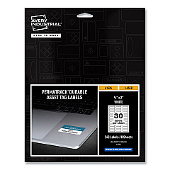 Avery PermaTrack Durable White Asset Tag Labels, Laser Printers, 0.75 x 2, White, 30/Sheet, 8 Sheets