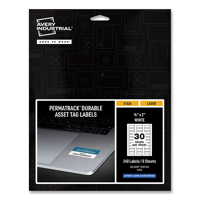 Avery PermaTrack Durable White Asset Tag Labels, Laser Printers, 0.75 x 2, White, 30/Sheet, 8 Sheets