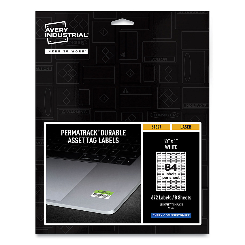 Avery PermaTrack Durable White Asset Tag Labels, Laser Printers, 0.5 x 1, White, 84/Sheet, 8 Sheets/
