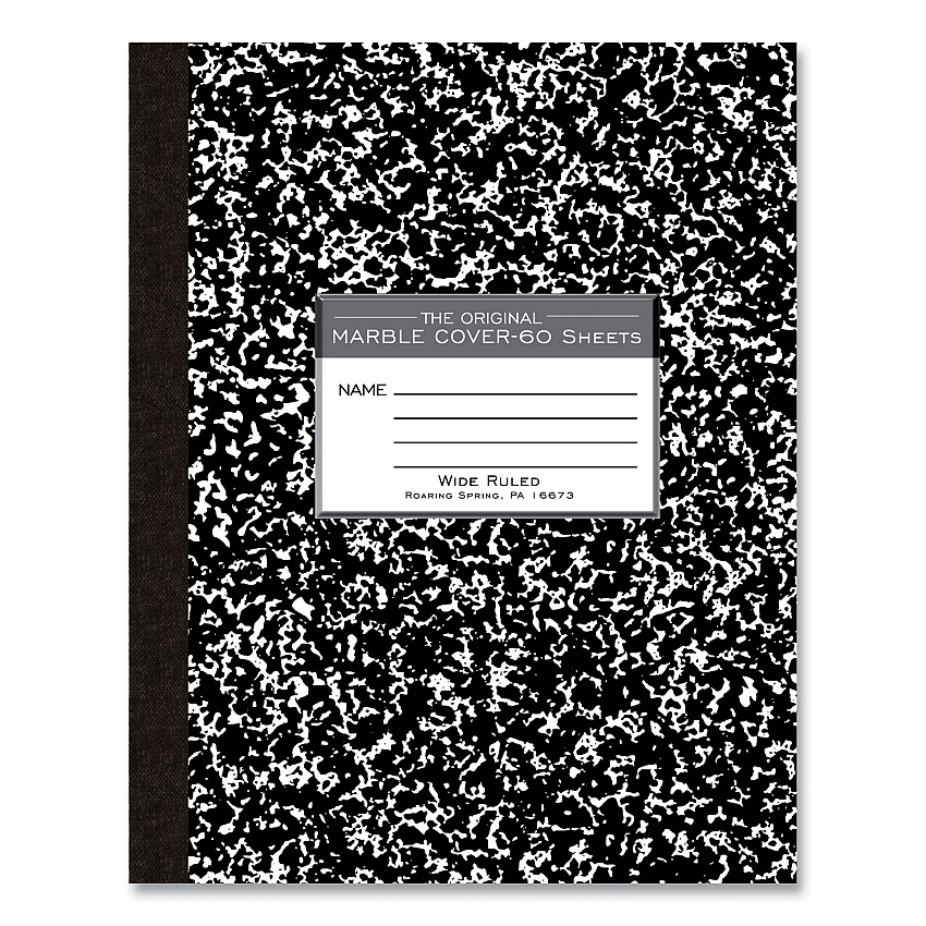 Roaring Spring Marble Cover Composition Book, Wide/Legal Rule, Black Marble Cover, 10 x 8, 60 Sheets (77505)