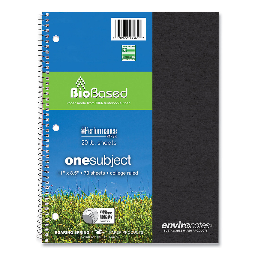 Roaring Spring Environotes BioBased Notebook, 1 Subject, Medium/College Rule, Randomly Assorted Earthtone Covers, 11 x 8.5, 70 Sheets (13361)