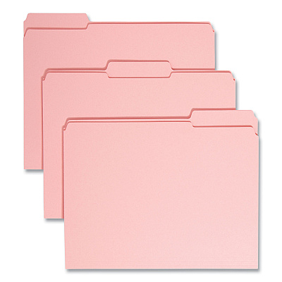 Smead Reinforced Top Tab Colored File Folders, 1/3-Cut Tabs: Assorted, Letter Size, 0.75" Expansion, Pink, 100/Box (12634)