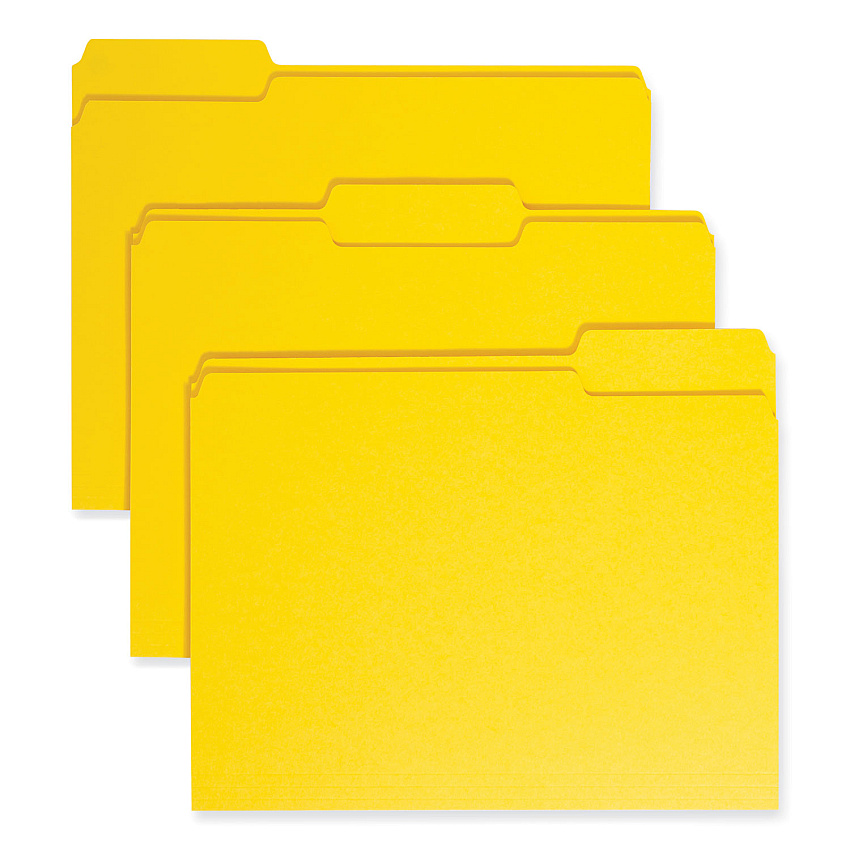 Smead Colored File Folders, 1/3-Cut Tabs: Assorted, Letter Size, 0.75" Expansion, Yellow, 100/Box (12943)