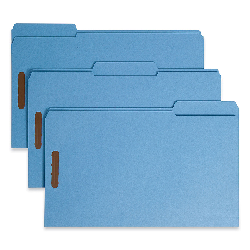 Smead Top Tab Colored Fastener Folders, 2 Fasteners, Legal Size, Blue Exterior, 50/Box (17040)