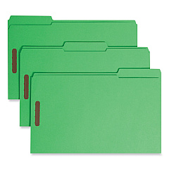 Smead Top Tab Colored Fastener Folders, 2 Fasteners, Legal Size, Green Exterior, 50/Box (17140)