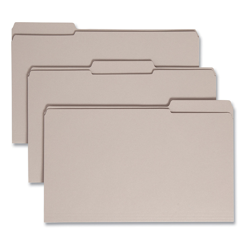 Smead Reinforced Top Tab Colored File Folders, 1/3-Cut Tabs: Assorted, Legal Size, 0.75" Expansion, Gray, 100/Box (17334)