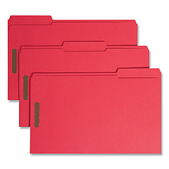 Smead Top Tab Colored Fastener Folders, 2 Fasteners, Legal Size, Red Exterior, 50/Box (17740)