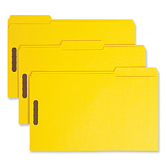 Smead Top Tab Colored Fastener Folders, 2 Fasteners, Legal Size, Yellow Exterior, 50/Box (17940)
