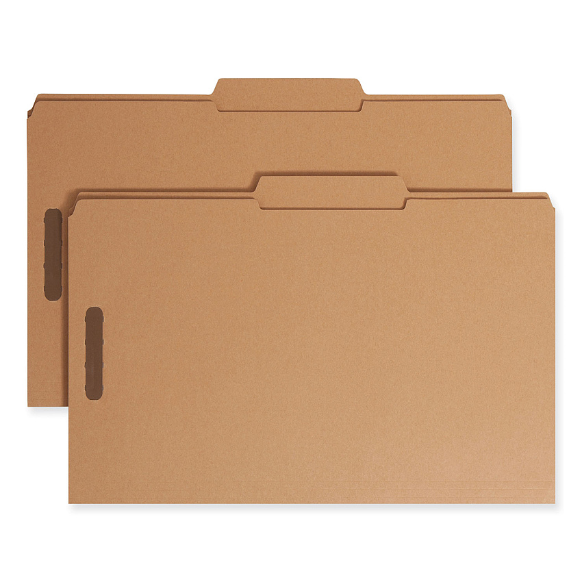 Smead Top Tab Fastener Folders, Guide-Height 2/5-Cut Tabs: Right of Center, 2 Fasteners, Legal Size, 11-pt Kraft Exterior, 50/Box (19880)