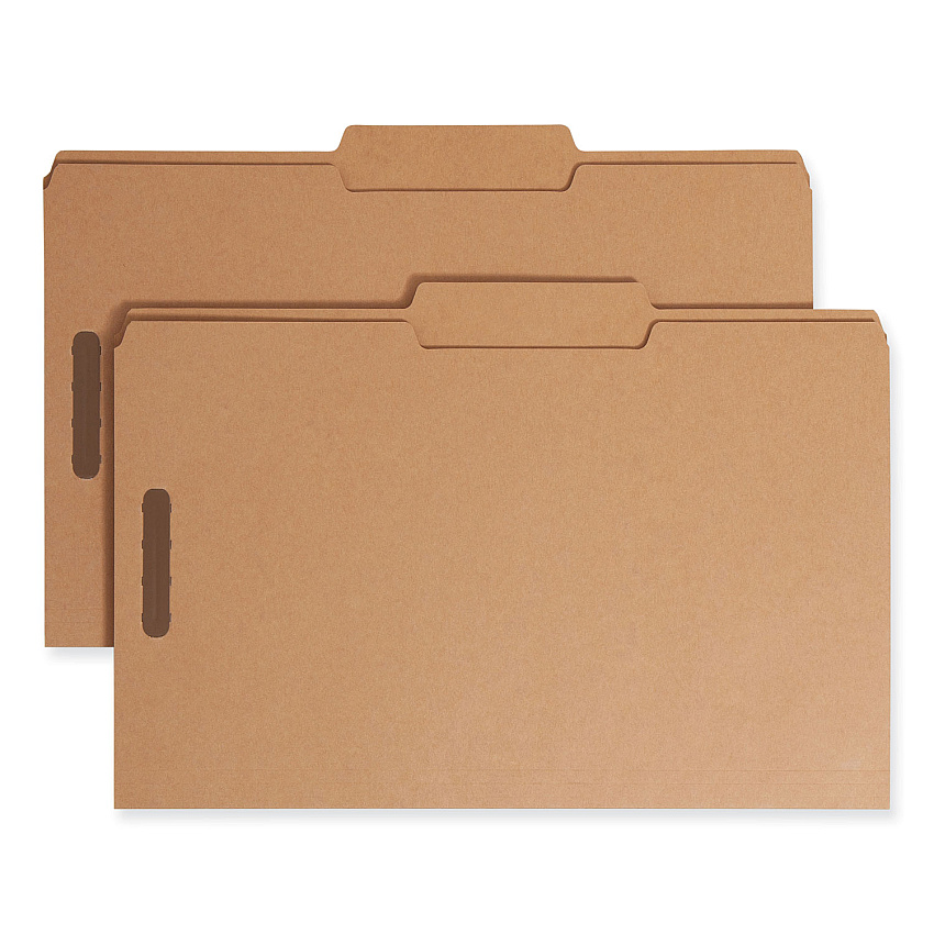 Smead Top Tab Fastener Folders, Guide-Height 2/5-Cut Tabs: Right of Center, 2 Fasteners, Legal Size, 17-pt Kraft Exterior, 50/Box (19882)