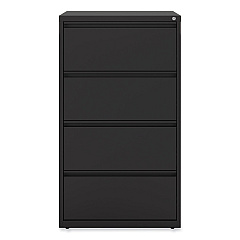 Alera Lateral File, 4 Legal/Letter-Size File Drawers, Black, 30" x 18" x 52.5" (ALEHLF3054BL)