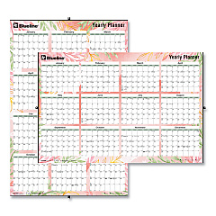Blueline Yearly Laminated Wall Calendar, Autumn Leaves Watercolor Artwork, 36 x 24, White/Sand/Orange Sheets, 12-Month (Jan-Dec): 2023 (C171920)