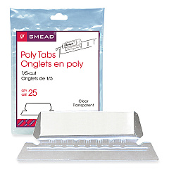 Smead Poly Index Tabs and Inserts For Hanging File Folders, 1/5-Cut Tabs, White/Clear, 2.25" Wide, 25/Pack (64600)
