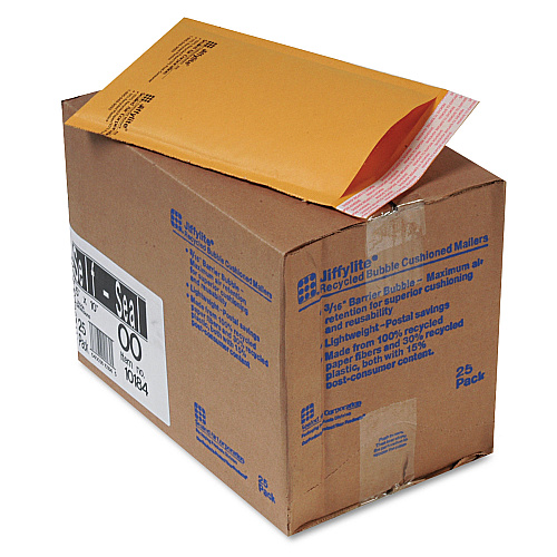 Sealed Air Jiffylite Self-Seal Bubble Mailer, #00, Barrier Bubble Lining, Self-Adhesive Closure, 5 x 10, Golden Brown Kraft, 25/Carton (10184)