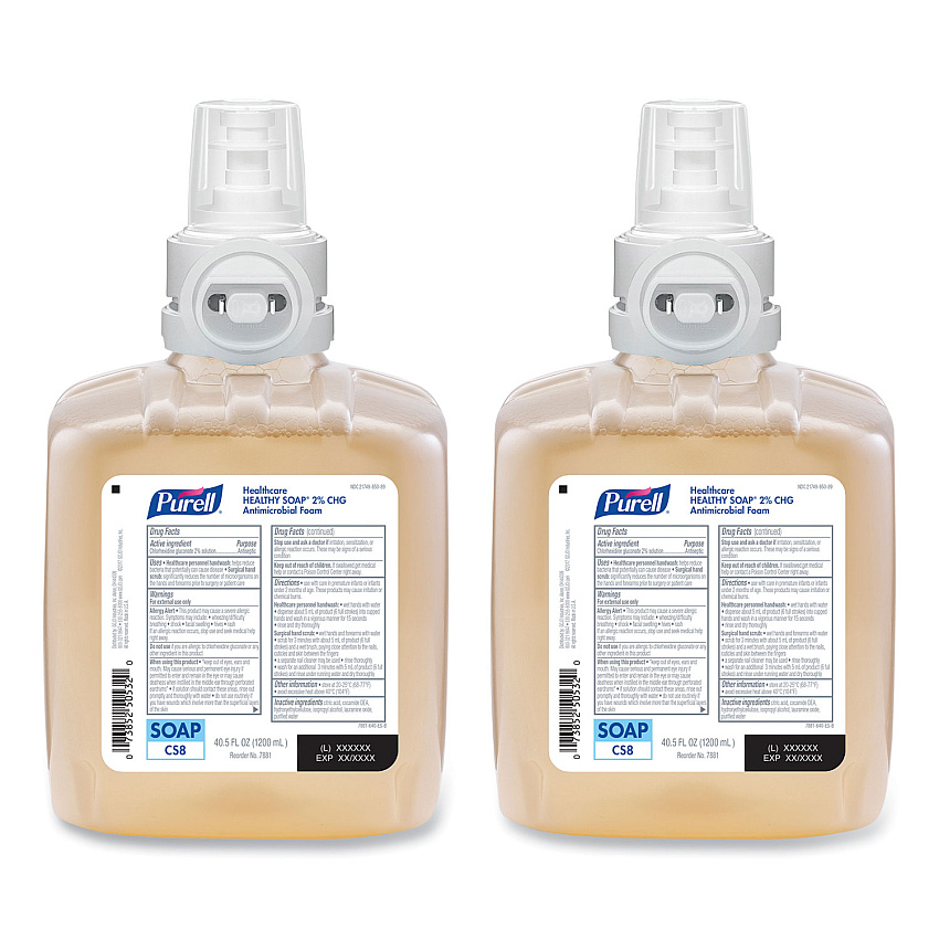 PURELL Healthy Soap 2.0% CHG Antimicrobial Foam for CS8 Dispensers, Fragrance-Free, 1,200 mL, 2/Carton (788102)