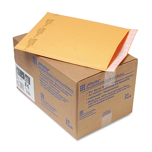 Sealed Air Jiffylite Self-Seal Bubble Mailer, #4, Barrier Bubble Lining, Self-Adhesive Closure, 9.5 x 14.5, Golden Kraft, 25/Carton (10189)