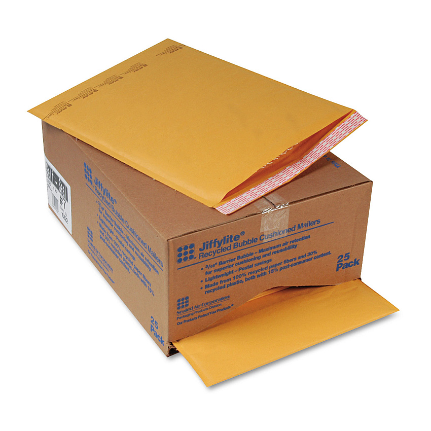 Sealed Air Jiffylite Self-Seal Bubble Mailer, #7, Barrier Bubble Lining, Self-Adhesive Closure, 14.25 x 20, Golden Kraft, 25/Carton (10192)