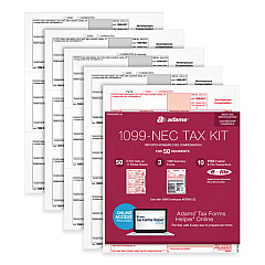 Adams 1099-NEC + 1096 Tax Form Bundle, Inkjet/Laser, Fiscal Year: 2023, 5-Part, 8.5 x 3.67, 3 Forms/Sheet, 24 Forms Total (X5241NEC22)