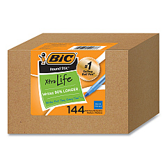 BIC Round Stic Xtra Life Ballpoint Pen, Stick, Medium 1 mm, Blue Ink, Translucent Blue Barrel, 144/Pack (GSM144AZBLU)