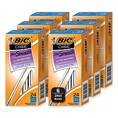 BIC Cristal Xtra Smooth Ballpoint Pen, Stick, Medium 1 mm, Blue Ink, Clear Barrel, 24/Box, 6 Boxes/Pack (MS144EBLU)