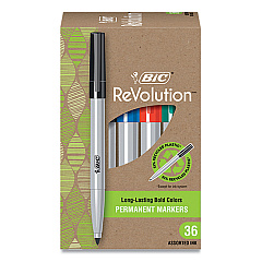 BIC ReVolution Permanent Markers, Fine Bullet Tip, Assorted Colors, 36/Pack (PMER36AST)