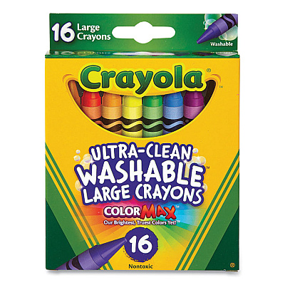 Crayola Ultra-Clean Washable Crayons, Large, Assorted, 16/Box (523281)