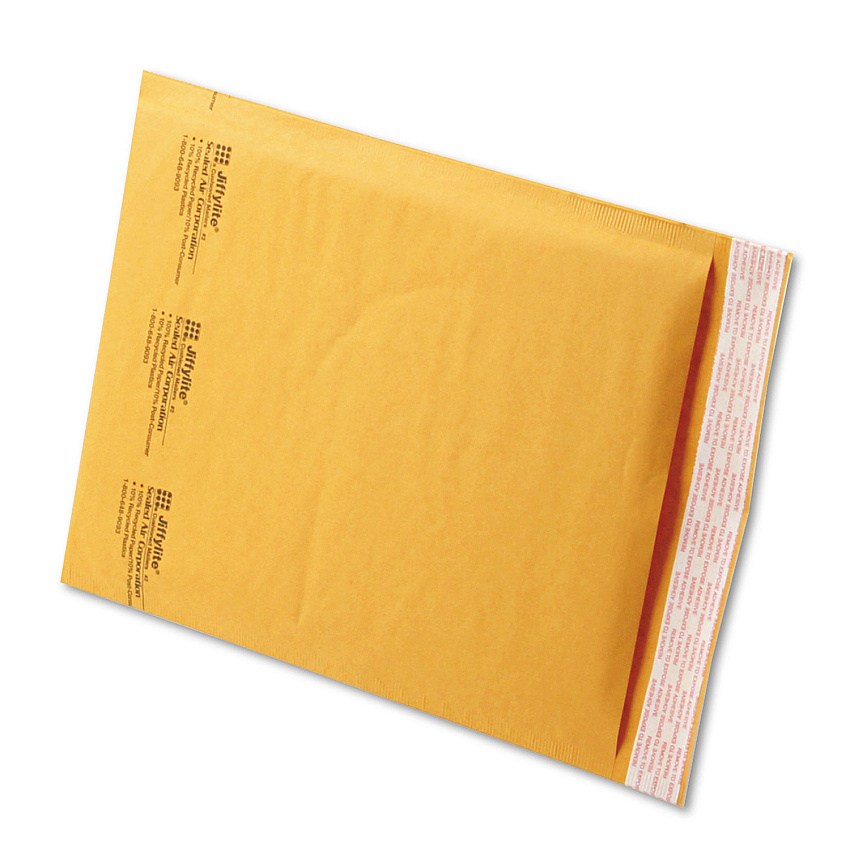 Sealed Air Jiffylite Self-Seal Bubble Mailer, #2, Barrier Bubble Lining, Self-Adhesive Closure, 8.5 x 12, Golden Brown Kraft, 100/Carton (39093)