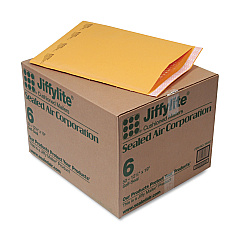 Sealed Air Jiffylite Self-Seal Bubble Mailer, #6, Barrier Bubble Lining, Self-Adhesive Closure, 12.5 x 19, Golden Brown Kraft, 50/Carton (39097)