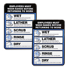 Excello Global Products Employees Must Wash Hands Indoor Wall Sign, 5" x 7", Black/Blue/White Face, Black/Blue Graphics, 2/Pack (HD0171S)