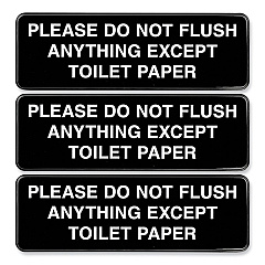 Excello Global Products Please Do Not Flush Indoor/Outdoor Wall Sign, 9" x 3", Black Face, White Graphics, 3/Pack (HD0255S)
