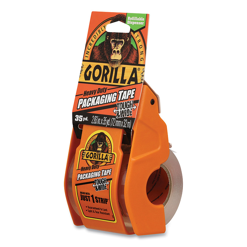 Gorilla Heavy Duty Tough and Wide Packaging Tape with Dispenser, 2.88" x 35 yds, Clear (6045002)