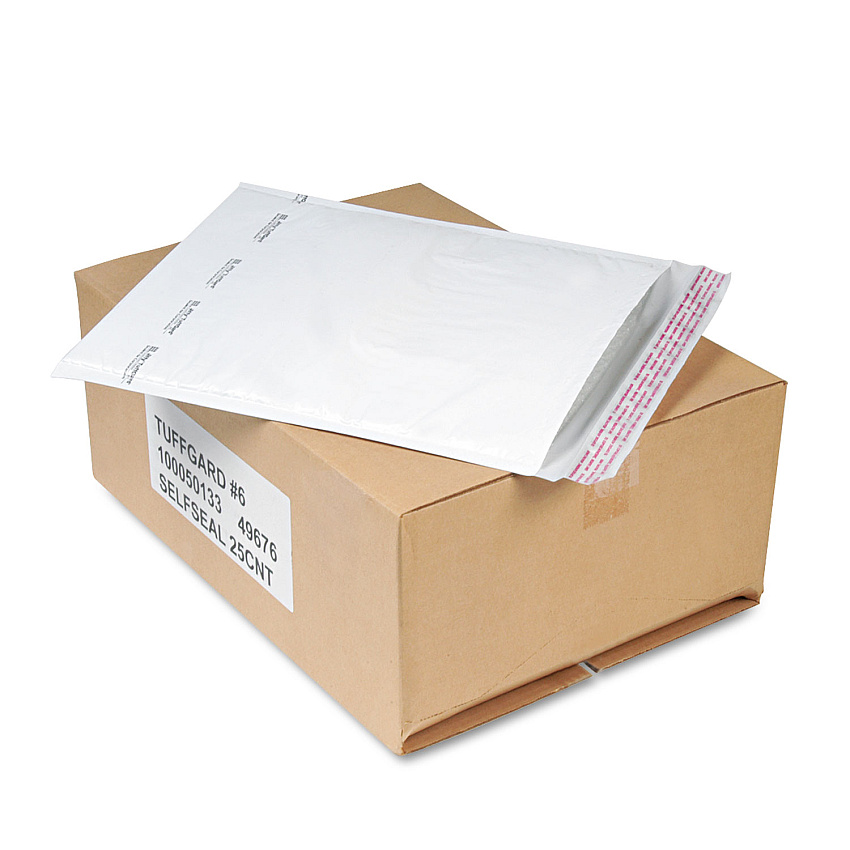 Sealed Air Jiffy TuffGard Self-Seal Cushioned Mailer, #6, Barrier Bubble Lining, Self-Adhesive Closure, 12.5 x 19, White, 25/Carton (49676)