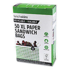Lunchskins Paper Sandwich Bag, XL Sandwich, 7.1" x 2" x 9.4", Green Stripes/White, 50/Box (865772000494)