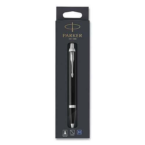 Parker IM Retractable Medium Tip Ballpoint Pen, 0.7 mm, Blue Ink, Black/Chrome Barrel (1975554)