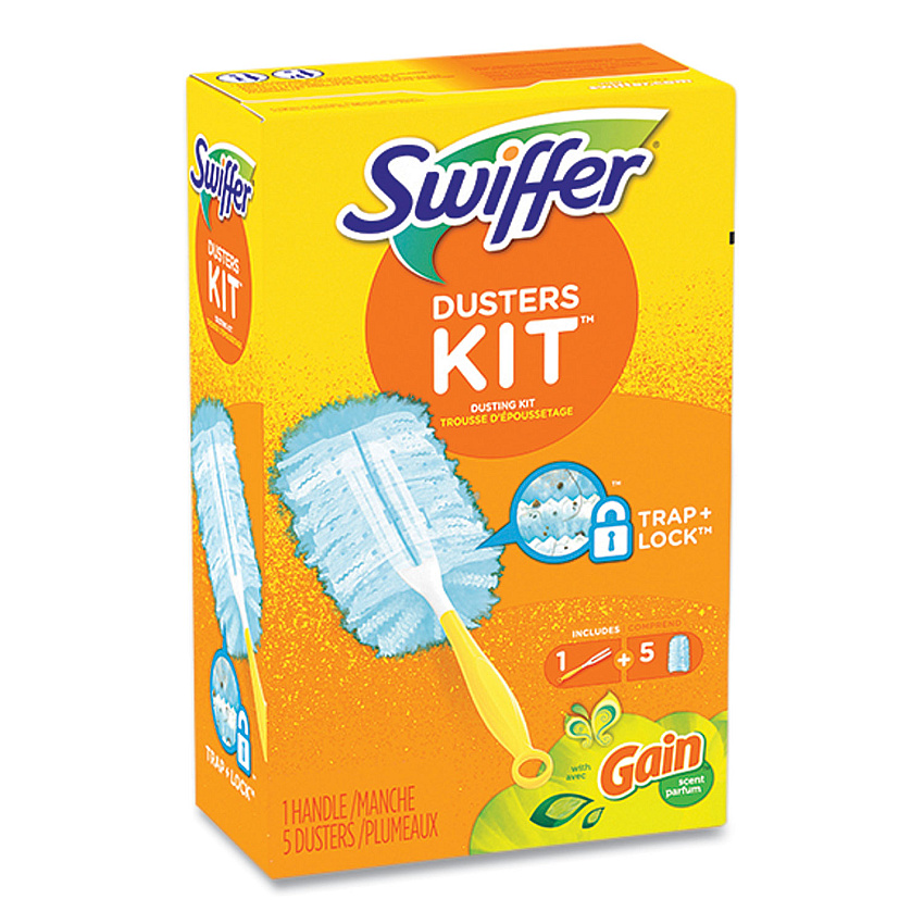 Swiffer Dusters Starter Kit, Dust Lock Fiber, 6" Handle, Blue/Yellow, Gain Scent (74330)