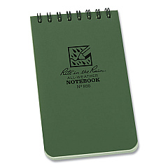 Rite in the Rain All-Weather Wire-O Notepad, Universal: Narrow Rule and Quadrille Rule, Dark Green Cover, 50 White 3 x 5 Sheets (935)
