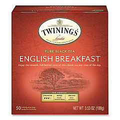 TWININGS Tea Bags, English Breakfast, 3.53 oz, 50/Box (78221)