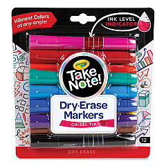 Crayola Take Note Dry-Erase Markers, Broad, Chisel Tip, Assorted, 12/Pack (586545)
