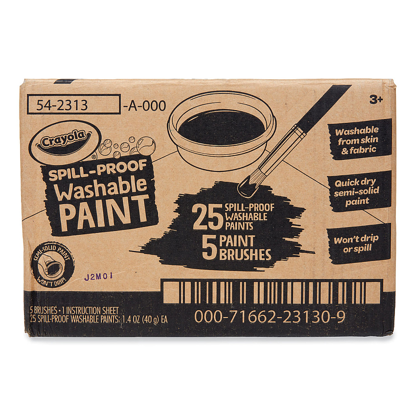 Crayola Spill Proof Washable Paints, 5 Colors, 1.4 oz Cups, 5 Sets/Carton (542313)