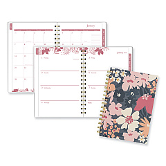 Cambridge Thicket Weekly/Monthly Planner, Floral Artwork, 8.5 x 6.38, Gray/Rose/Peach Cover, 12-Month (Jan to Dec): 2024 (1681200)