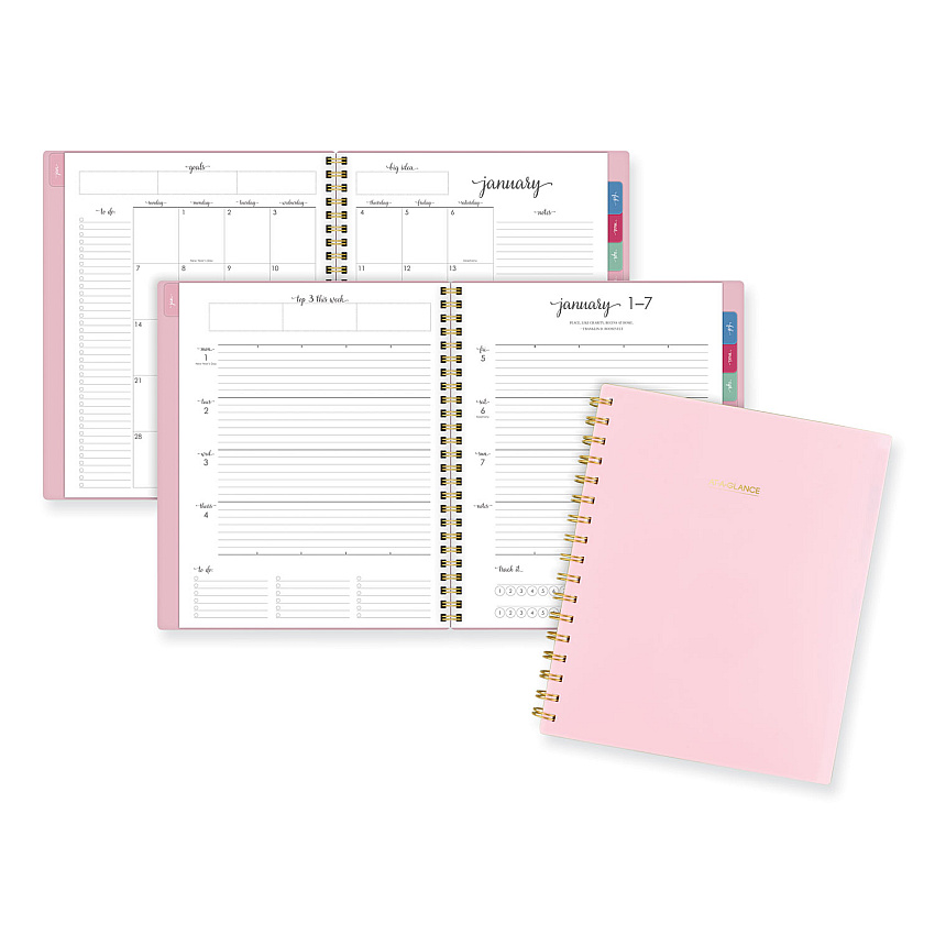 AT-A-GLANCE Harmony Weekly/Monthly Poly Planner, 8.81 x 7.88, Pink Cover, 13-Month (Jan to Jan): 2024 to 2025 (109980527)