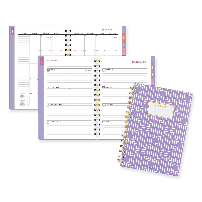 AT-A-GLANCE Badge Geo Weekly/Monthly Planner, 8.5 x 6.38, Purple/White/Gold Cover, 13-Month (Jan to Jan): 2024 to 2025 (1675G200)