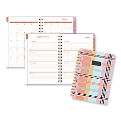 Cambridge Cher Weekly/Monthly Planner, Plaid Artwork, 8.5 x 6.38, Pink/Blue/Orange Cover, 12-Month (Jan to Dec): 2024 (1676200)