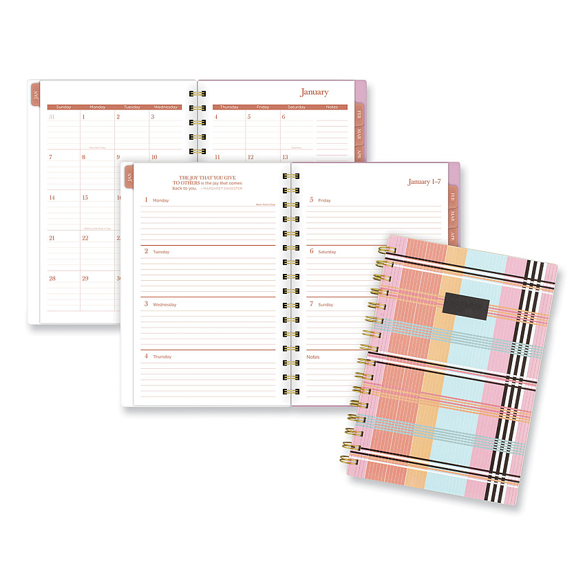 Cambridge Cher Weekly/Monthly Planner, Plaid Artwork, 8.5 x 6.38, Pink/Blue/Orange Cover, 12-Month (Jan to Dec): 2024 (1676200)